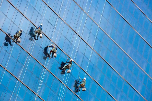 Shiny clean high-rise building windows